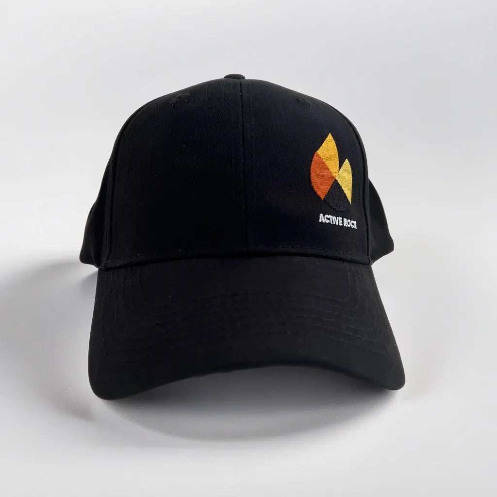 Black Active Rock Classic Cap with logo, lightweight and breathable fabric.