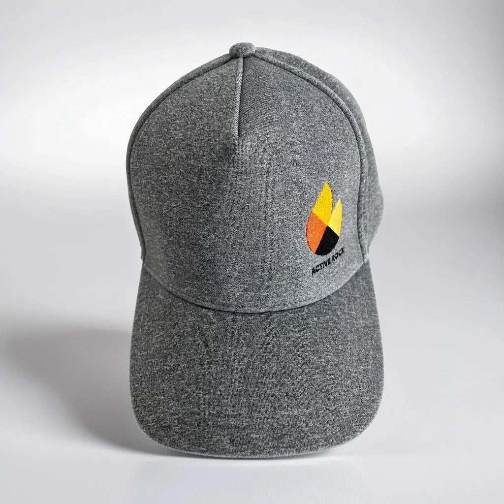 Grey Active Rock cap with logo, adjustable strap, and breathable material.